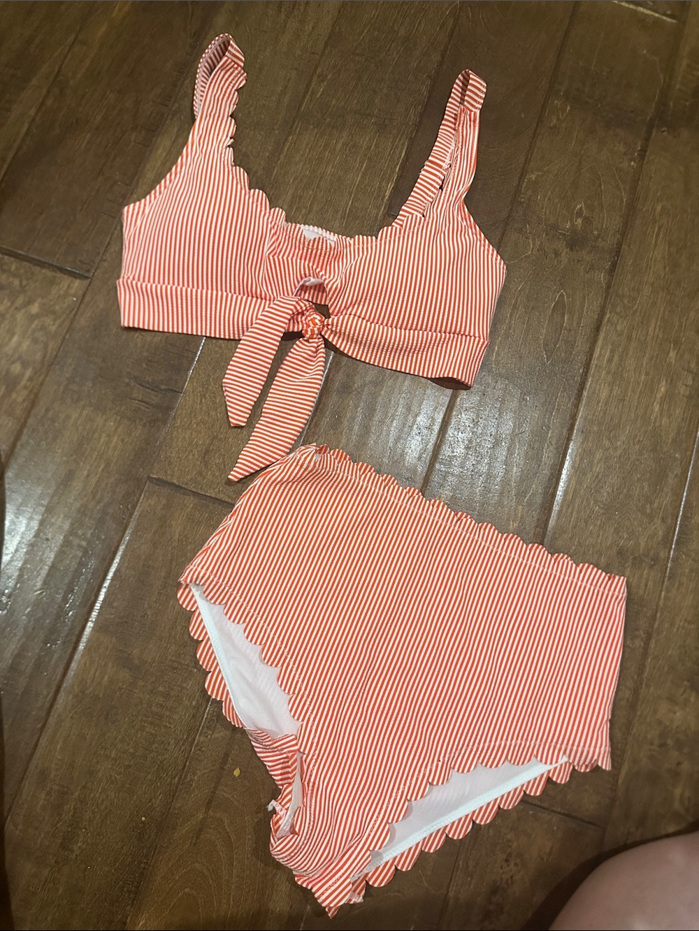 Women's Striped Orange Tie-Front Bikini Set